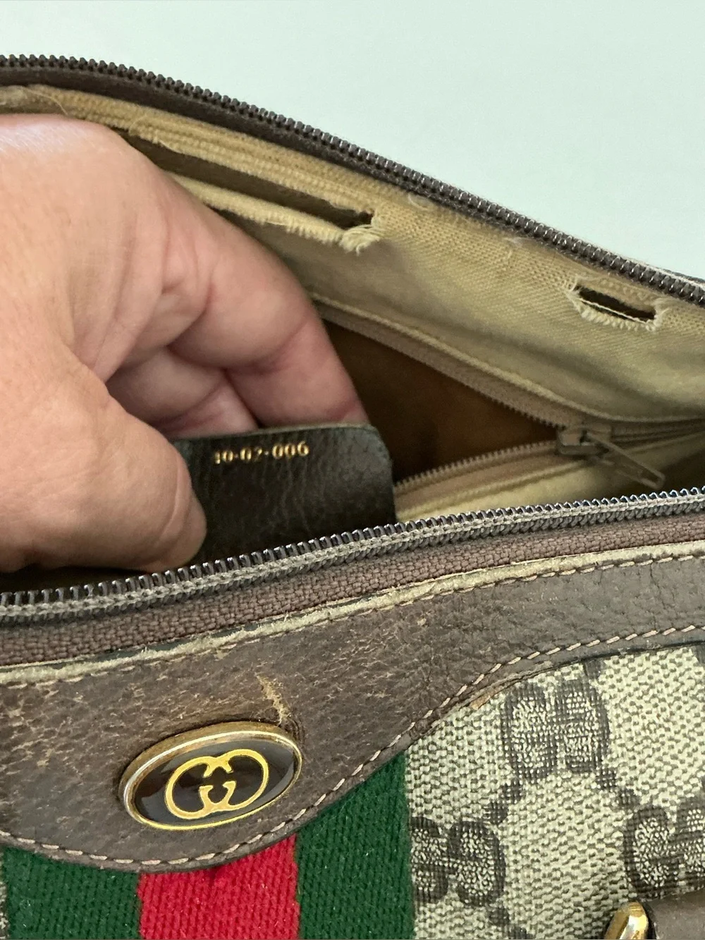 Gucci Vintage GG Supreme Boston Bag Web Stripe Satchel Brown Monogram - Picture 13 of 16